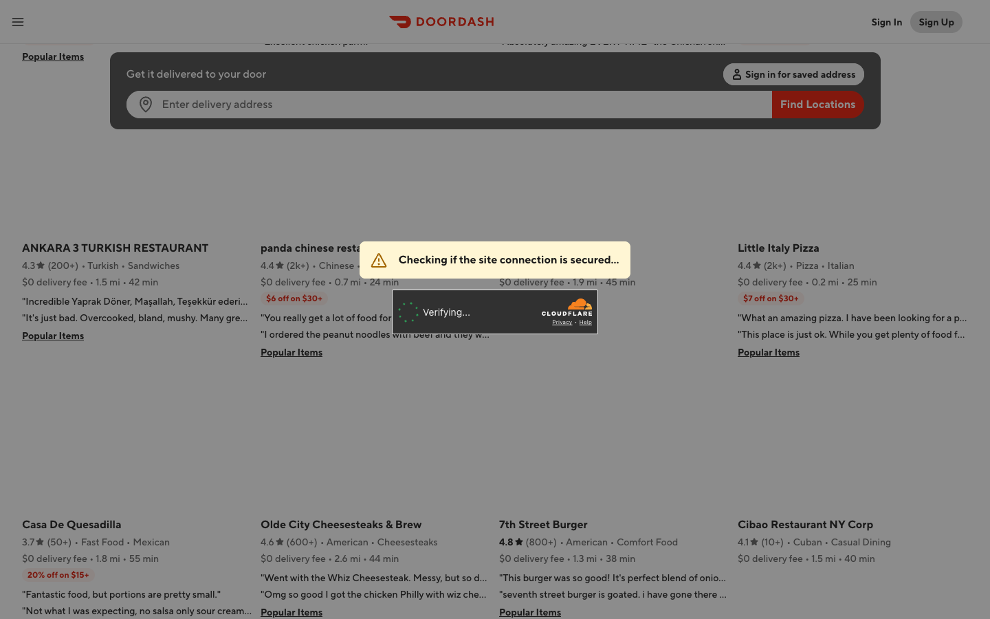 DoorDash lower page