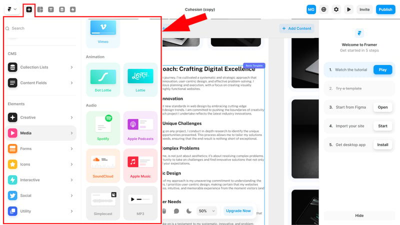Framer lower page