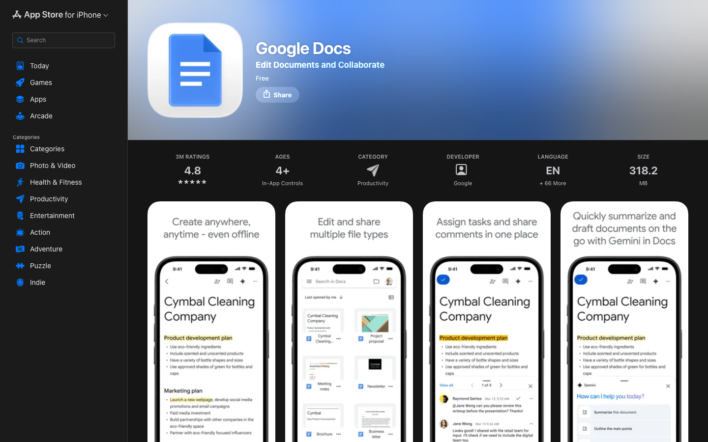 Google Docs above the fold