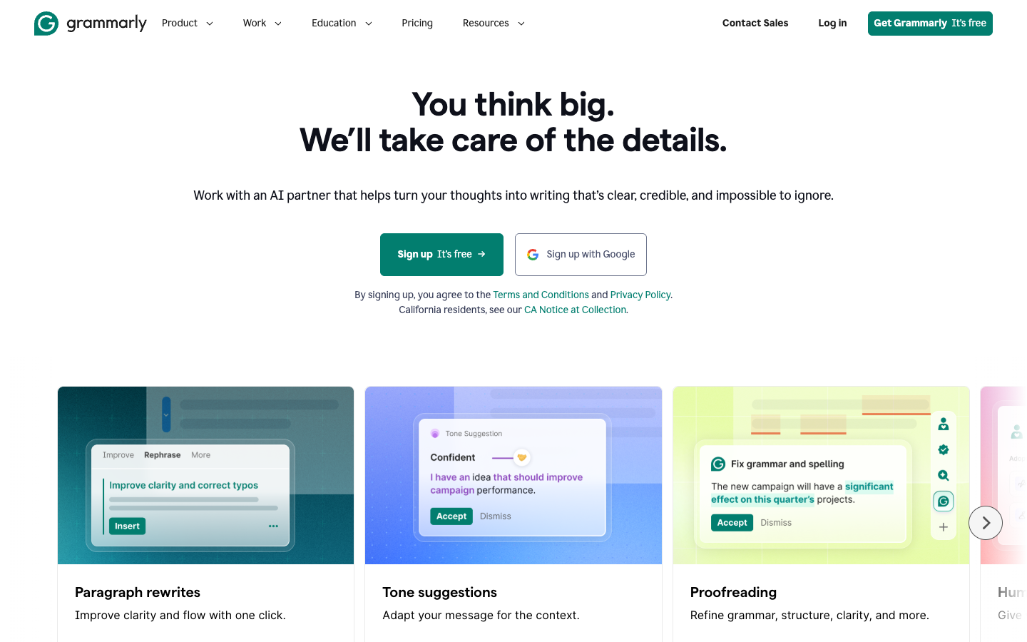 Grammarly above the fold