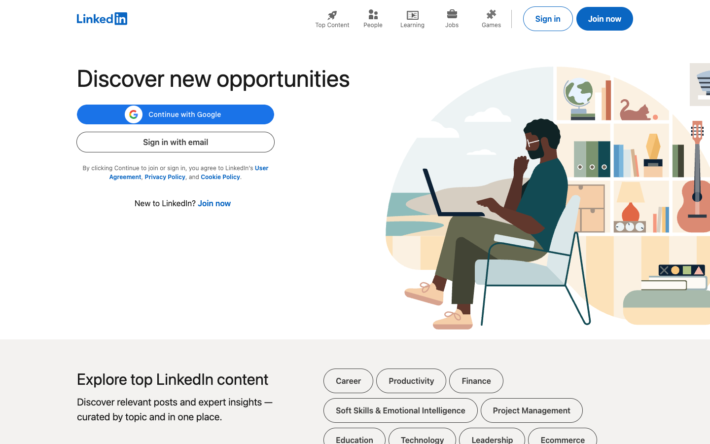 LinkedIn above the fold