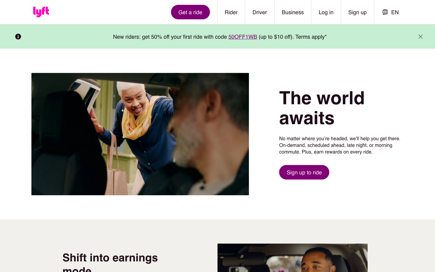 Lyft above the fold