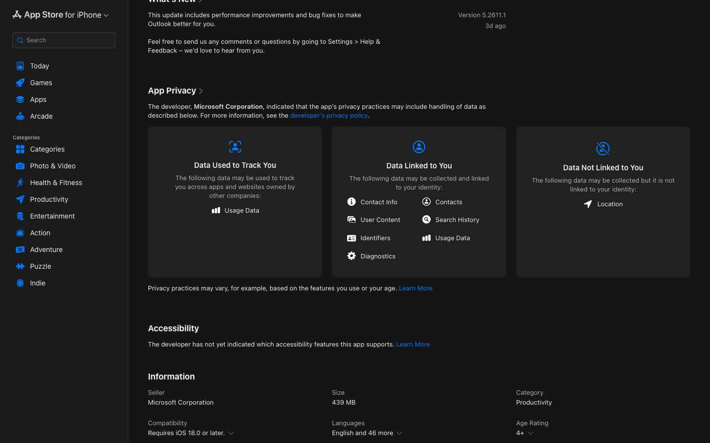 Outlook lower page
