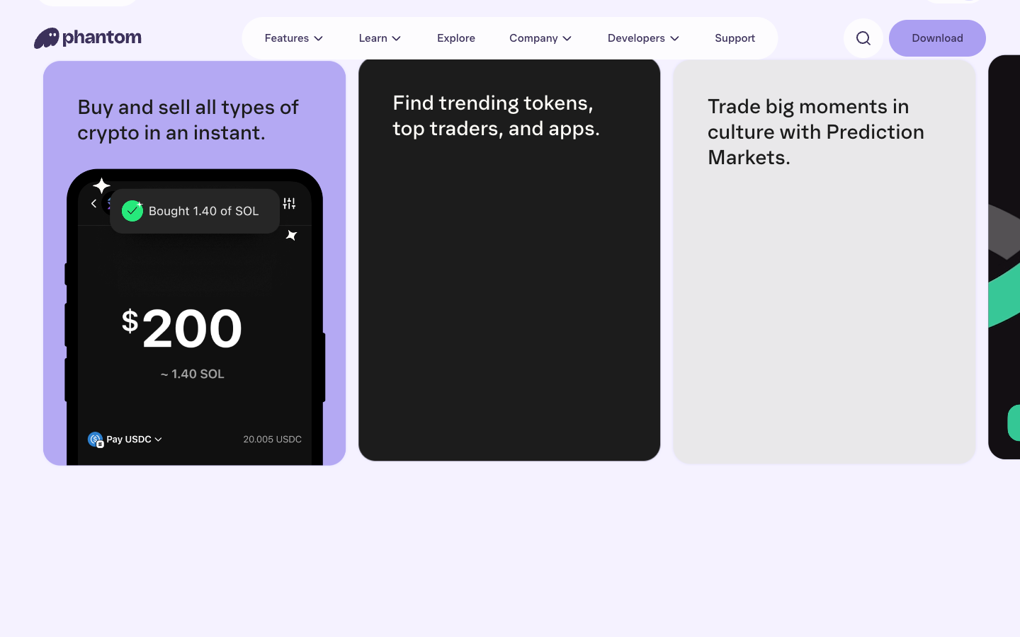 Phantom Wallet lower page