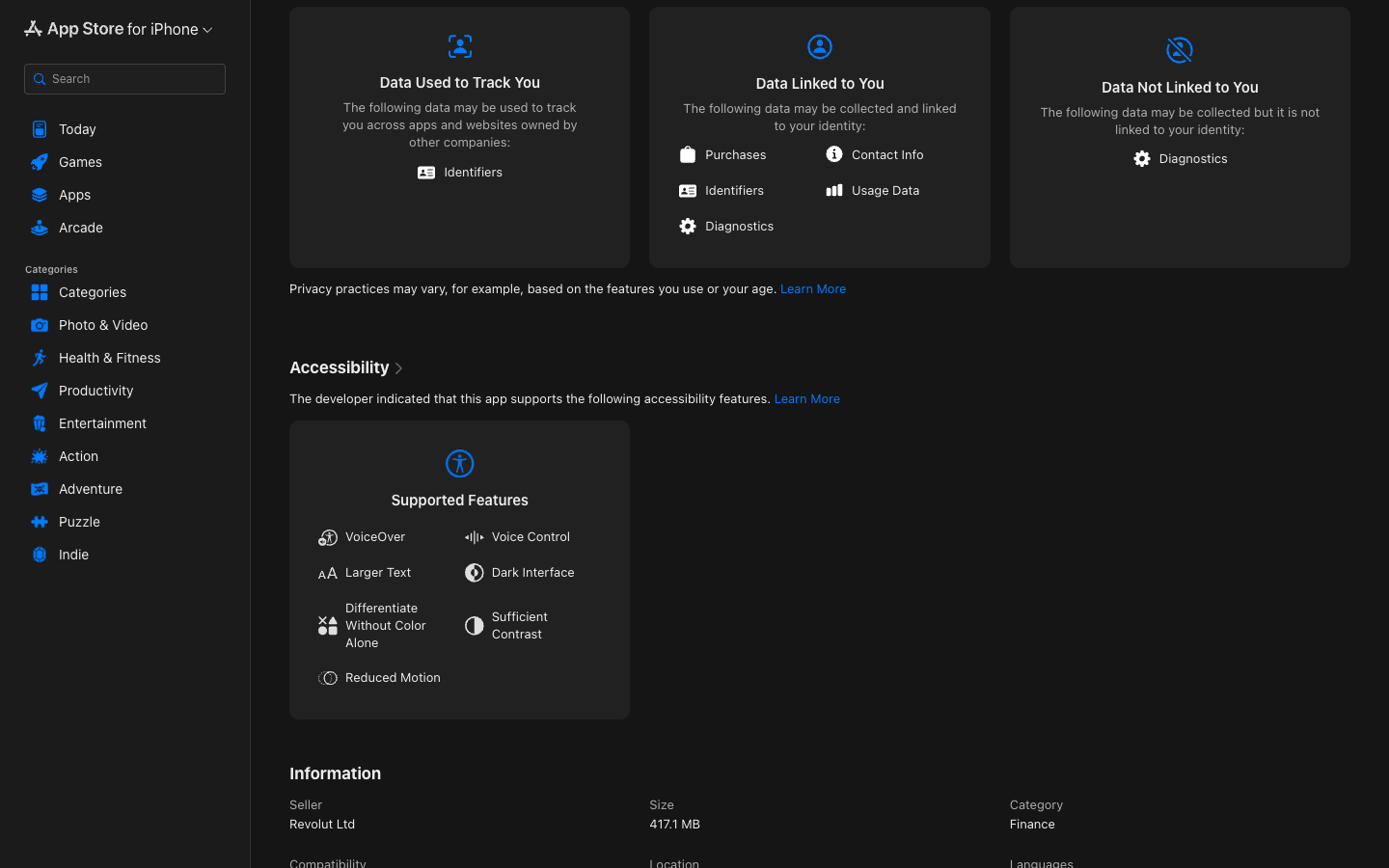 Revolut lower page