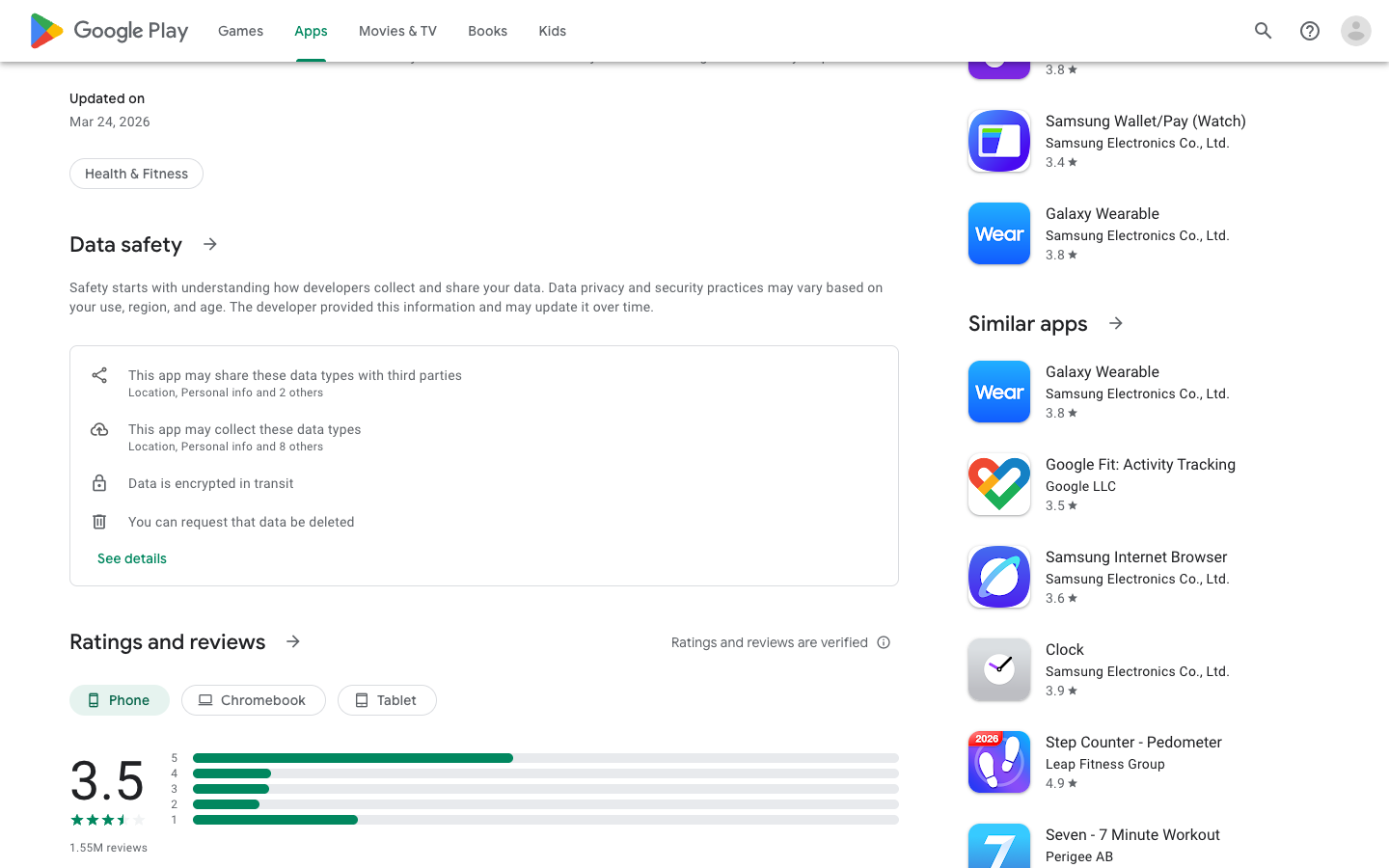 Samsung Health mid-page