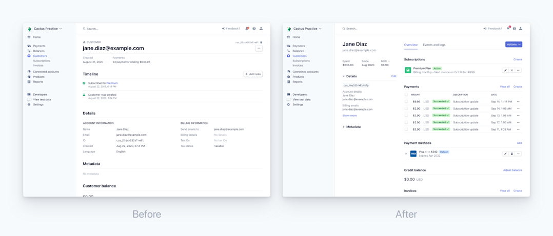 Stripe Dashboard above the fold