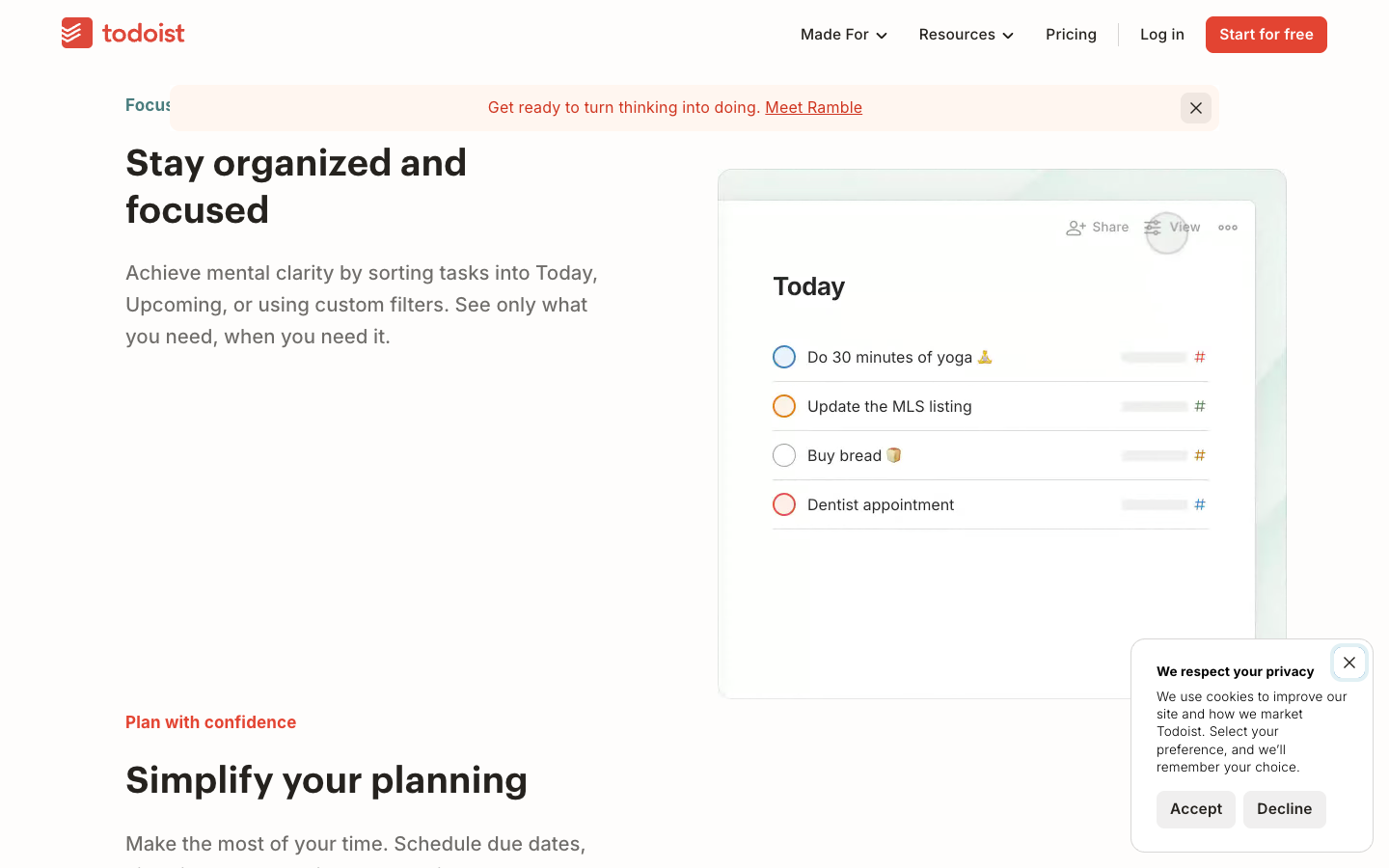 Todoist lower page