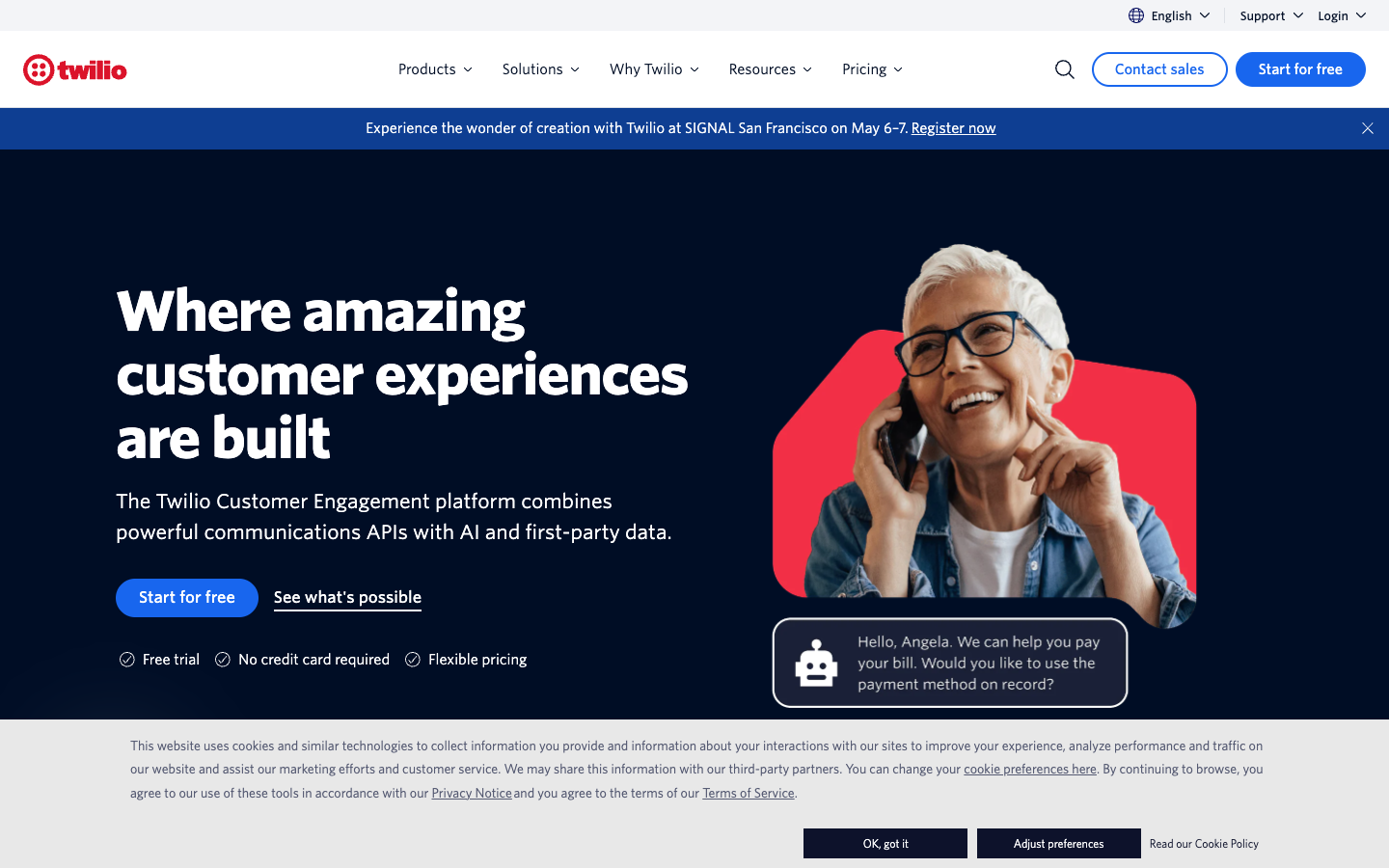 Twilio above the fold