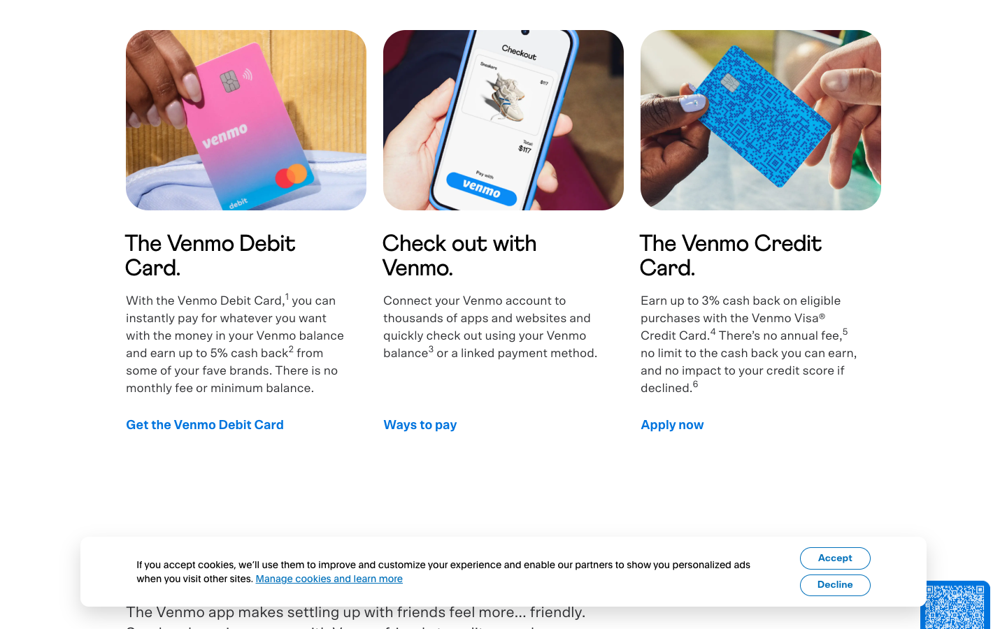 Venmo lower page