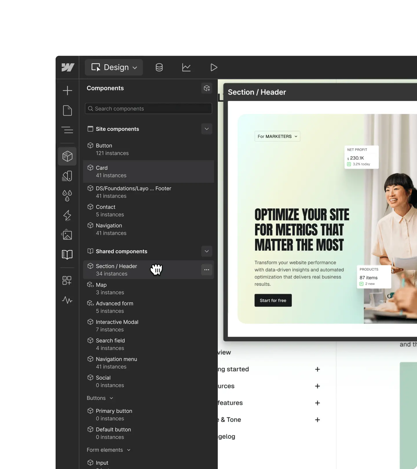 Webflow above the fold